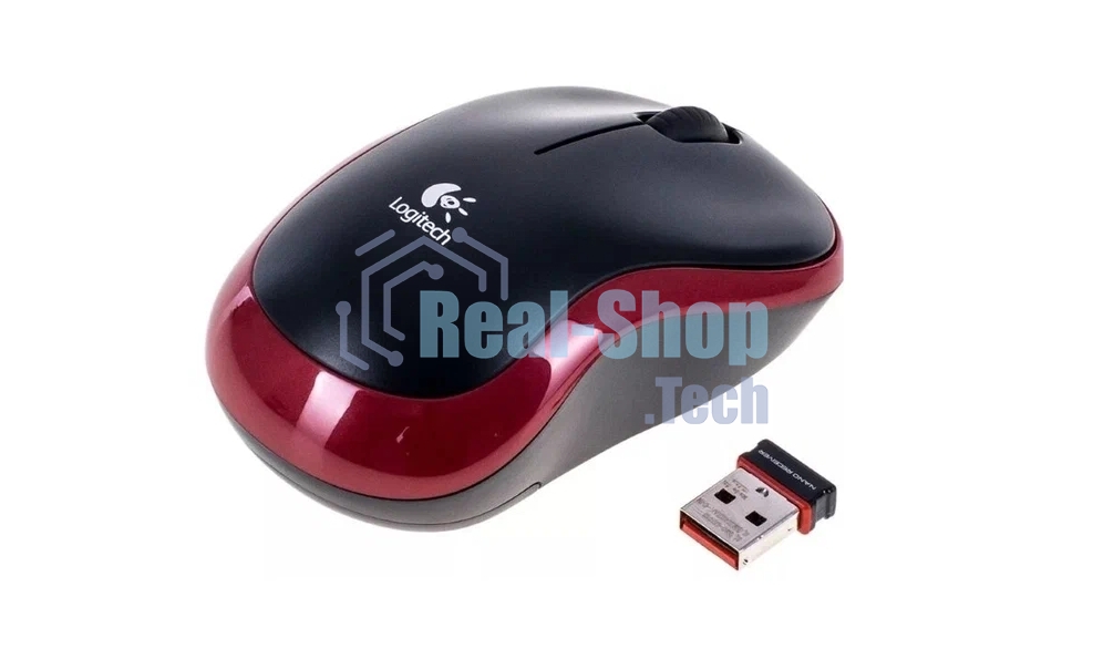 Мышь беспроводная Logitech M185, красный, 1000 dpi, радиоканал, USB, кнопки - 3