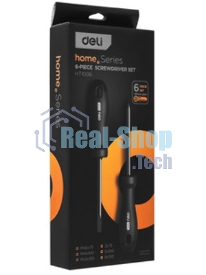 Отвертка шлицевая Deli DL3446 SL6x38мм сталь S2, матовый стержень, двухкомпонентная прорезиненная рукоять