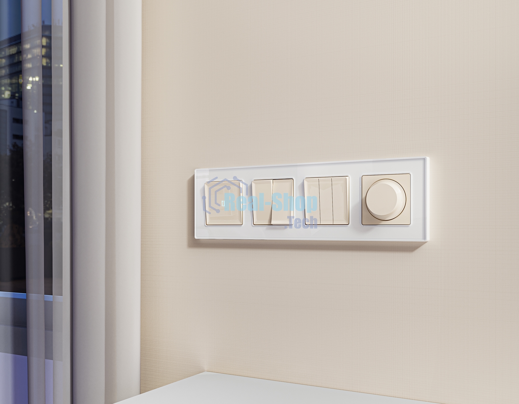 Комплект механизма 2-клавишного перекрестного выключателя 10A-250V ALFA Бежевый глянец QUANT (AP3030, VM125) MA303030
