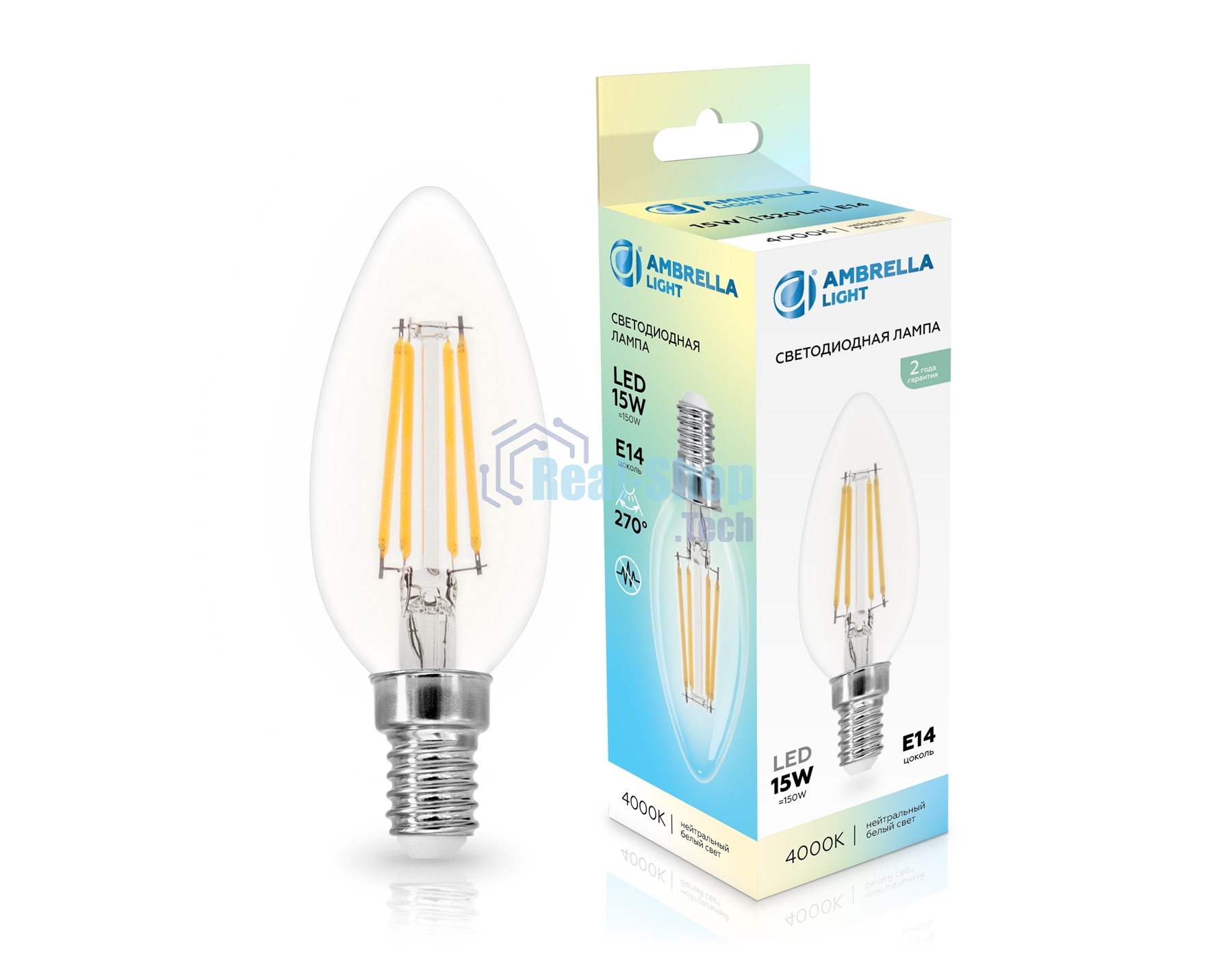 Лампа светодиодная 351514 Filament LED C35 15W E14 4000K 220-240V