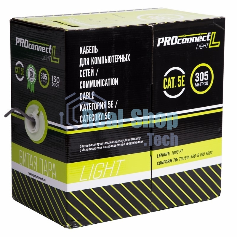 Кабель витая пара PROconnect LIGHT FTP 4PR 26AWG, CCA, CAT5, бухта 305 м