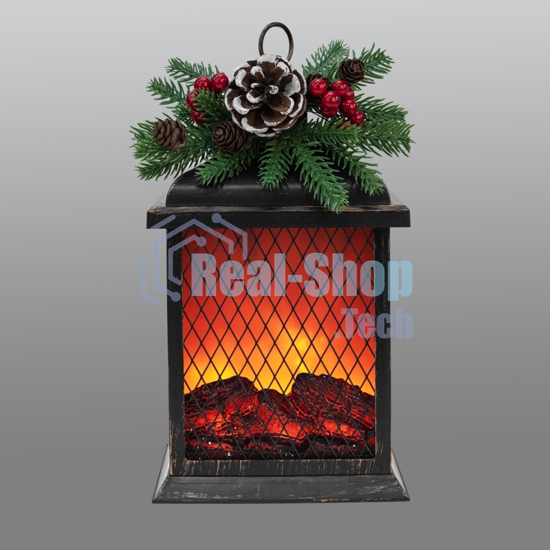 Светодиодный камин Рождество с эффектом живого огня 15х14х26см, батарейки 2хС (не в комплекте) и USB, бронзовый Neon-night