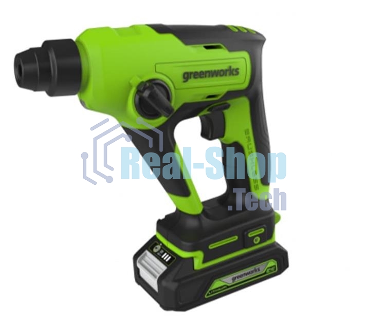 Перфоратор аккумуляторный бесщеточный GreenWorks GD24SDS1K2, 1,2 ДЖ, 24V, c АКБ 2А·ч и ЗУ, в сумке (3803107UA)