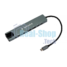 USB-концентратор Type-C Gembird UHB-D3, 8в1: USB2.0, USB3.1, Type-C PD87W, Type-C, HDMI, SD/TF, RJ45, кабель 20 см, алюминий