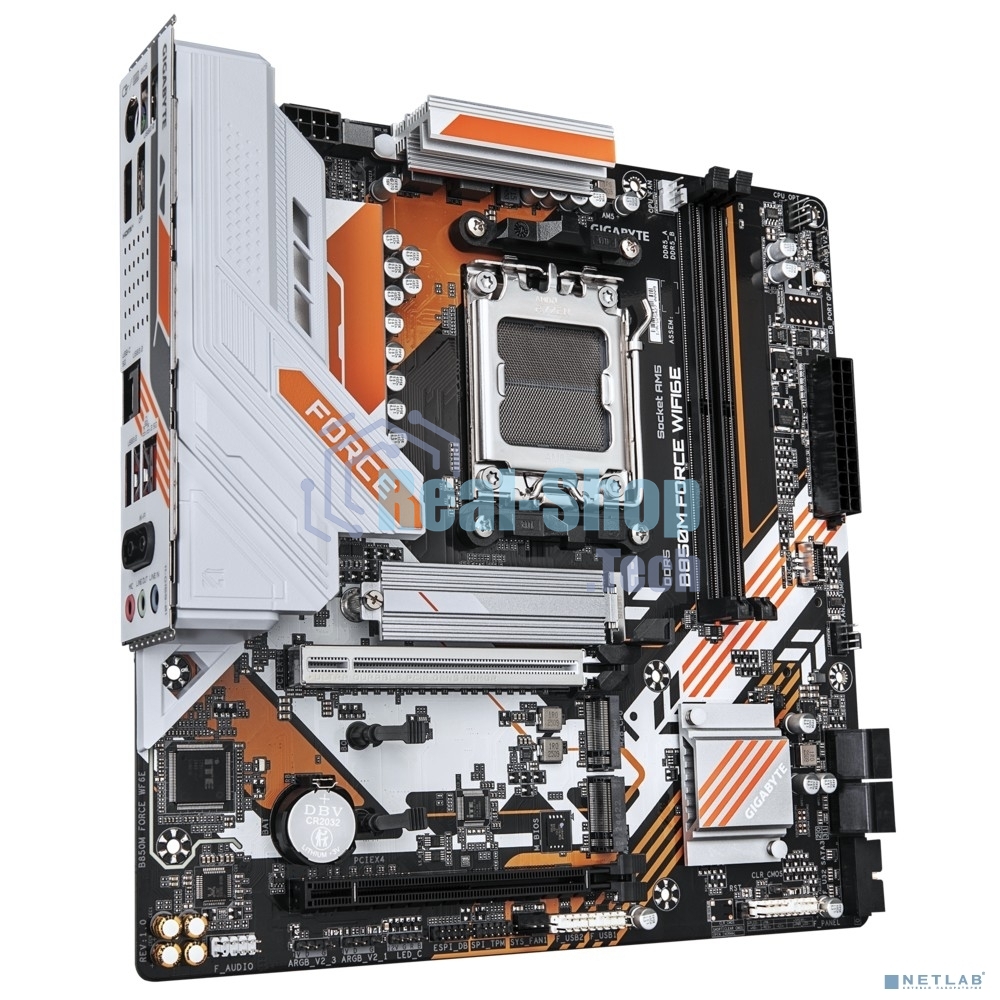 Материнская плата Gigabyte B850M FORCE WF6E, AM5, AMD B850, 2xDDR5, 4xSATA, 3xM.2, 1xPCIe 5.0 x16, 1xPCIe 4.0 x4, 1xDP, 1xHDMI, 1x2.5Gb LAN, Wi-Fi 6E, Bluetooth 5.3, 1xUSB-C 5Gbps, 1xUSB-A 10Gbps, 2xUSB-A 5Gbps, 2xUSB-A 2.0, 3x3.5 мм, 7.1, mATX