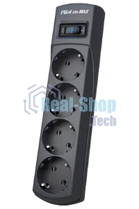 Сетевой фильтр ZIS (Pilot) m Max 4 розетки (евро с заземлением), 15А/3.3 кВа, автомат, 1.8 м, серый графит Surge protector Pilot m Max 4 euro outlets, 15А/3.3кВа, 1.8m