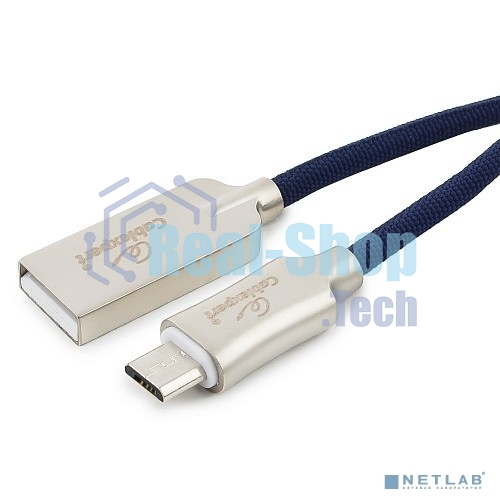 Кабель USB2.0 Cablexpert CC-P-mUSB02Bl-1M, AM/microB, серия Platinum, длина 1м, синий, блистер
