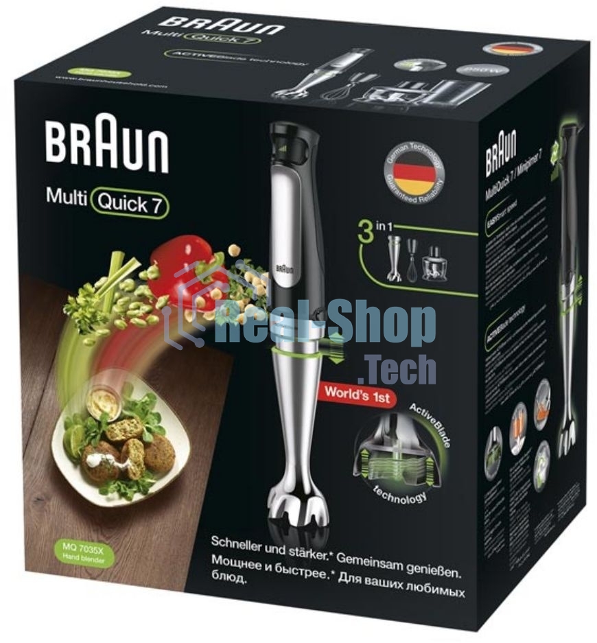 Блендер погружной Braun MQ7035 черный, 1000 Вт, плавная регулировка, турбо