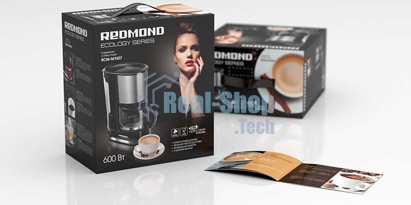 Кофеварка капельная Redmond RCM-M1507 черный/серебристый, исп. кофе - молотый, 0.6 л, 600 Вт
