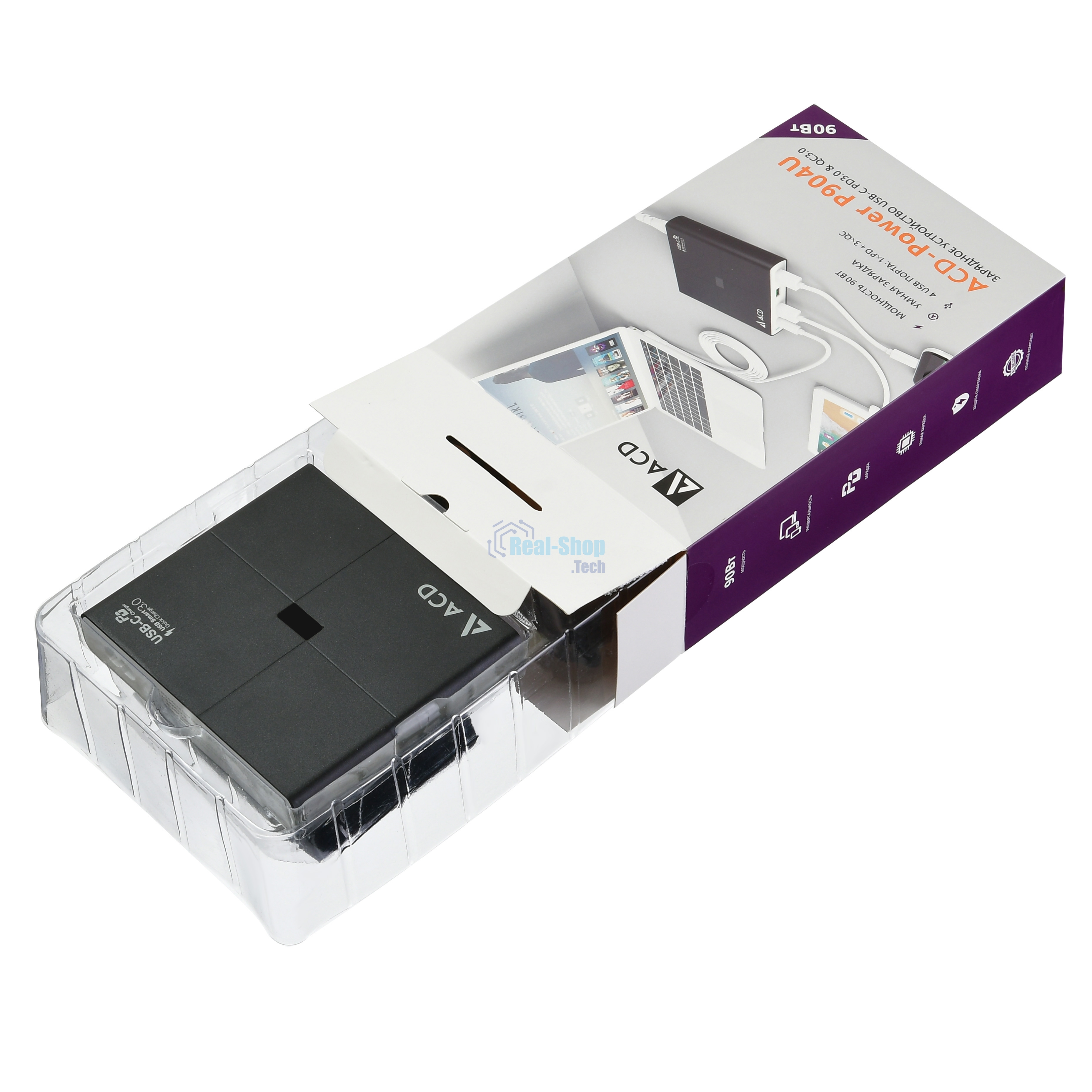 Сетевое зарядное устройство ACD-P904U-V1B 90Вт, 4xUSB 1PD+3QC, 3.6~20В/4.35А(max) RTL