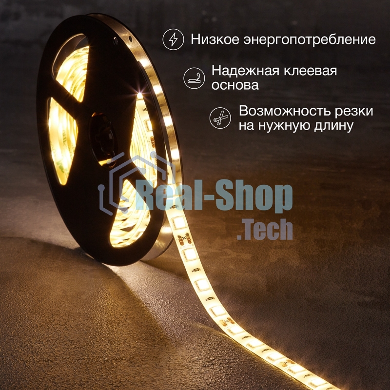 Лента светодиодная 3 м 12 В 5050 2700 К IP65 60 LED/м для БП с клеммами LAMPER