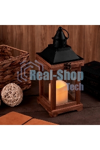 Декоративный фонарь Neon-night со свечкой, корпус из дерева, размер 14х14х35cм, теплый белый