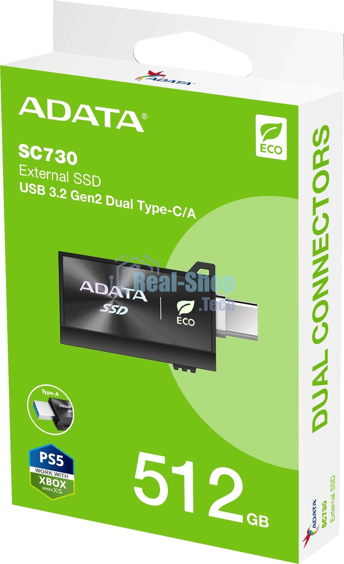 Внешний SSD ADATA SC730, 512 Gb, USB 3.2 Gen 2 Type-A/Type-C, R/W 600/600, черный