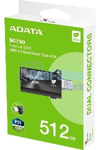Внешний SSD ADATA SC730, 512 Gb, USB 3.2 Gen 2 Type-A/Type-C, R/W 600/600, черный