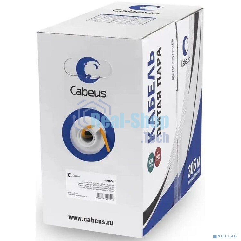 Кабель витая пара Cabeus UTP-4P-Cat.6-SOLID-LSZH UTP (U/UTP), категория 6, 4 пары 0,57мм (23 AWG), одножильный, LSZH (Low Smoke Zero Halogen) (305 м)