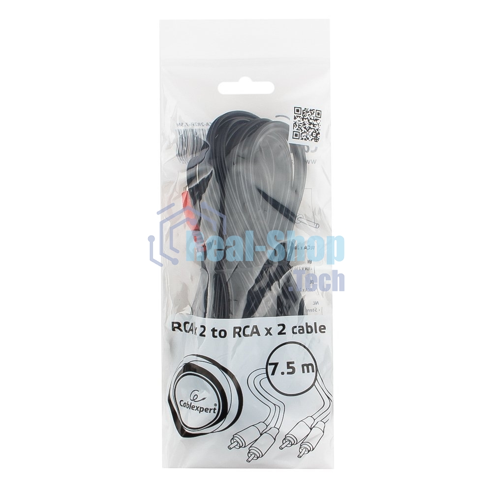 Кабель аудио Cablexpert CCA-2R2R-7.5M, 2xRCA - 2xRCA, 7,5м