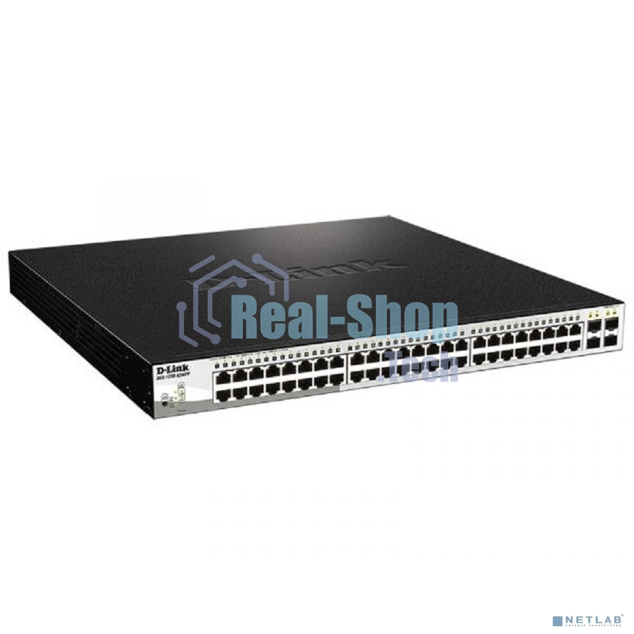 Коммутатор настраиваемый D-Link DGS-1210-52MPP/E2A PROJ WebSmart с 48 портами 10/100/1000Base-T и 4 портами 1000Base-X SFP (порты 1-48 с поддержкой PoE 802.3af/802.3at (30 Вт), PoE-бюджет 740 Вт)