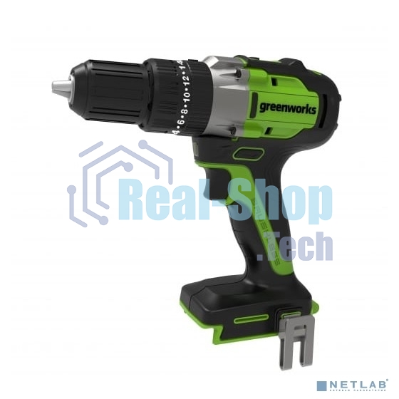Дрель-шуруповерт аккумуляторная GREENWORKS GD24DD60, Аккумуляторная, 24В, без АКБ и ЗУ, Ударная