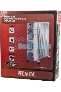 Обогреватель масляный Ресанта ОМ-12НВ (12 секций) белый, 2900 Вт, 25 м2, термостат 67/3/12