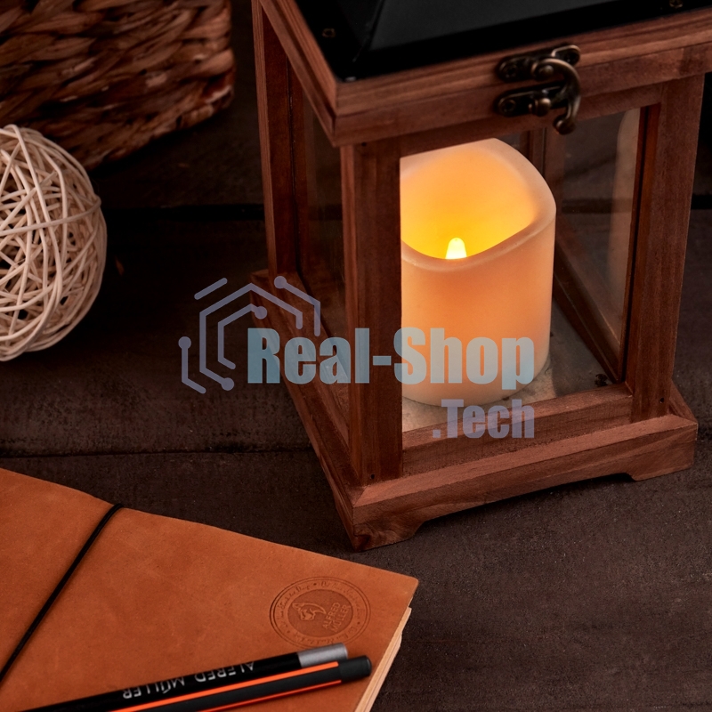 Декоративный фонарь Neon-night со свечкой, корпус из дерева, размер 14х14х35cм, теплый белый