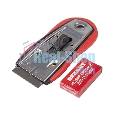 Скребок Rexant с выдвижным лезвием, обрезиненный корпус, 5 запасных лезвий в комплекте