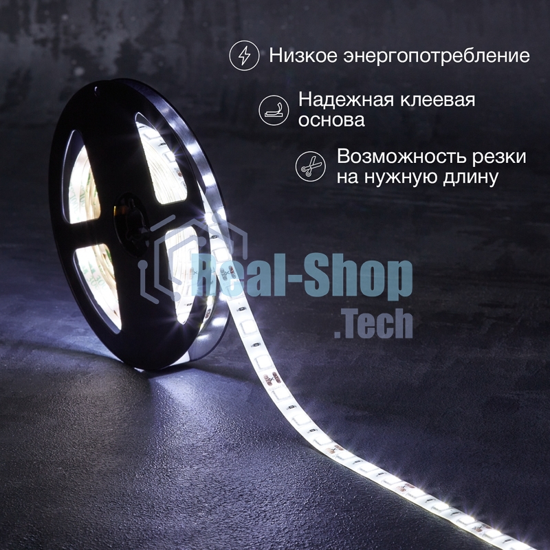 Лента светодиодная 3 м 12 В 5050 6500 К IP65 60 LED/м для БП с клеммами LAMPER
