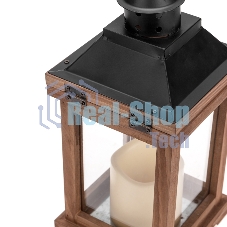 Декоративный фонарь Neon-night со свечкой, корпус из дерева, размер 14х14х35cм, теплый белый