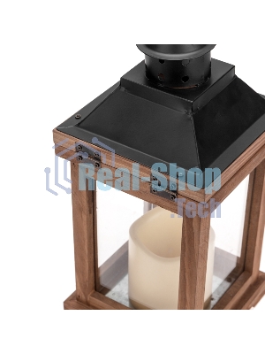 Декоративный фонарь Neon-night со свечкой, корпус из дерева, размер 14х14х35cм, теплый белый