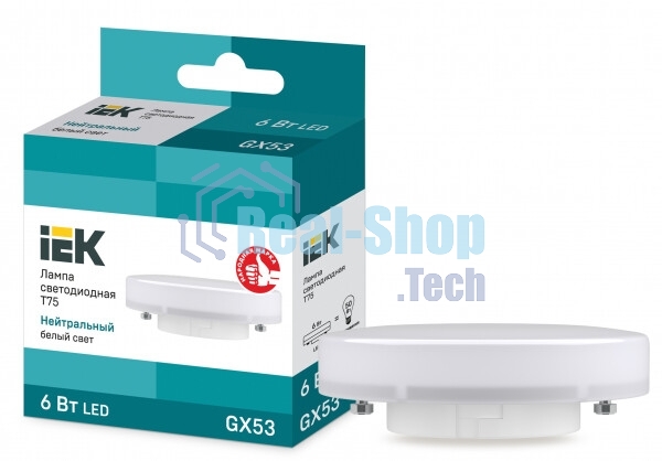 Лампа светодиодная IEK LLE-T80-6-230-40-GX53 Eco 6Вт T75 таблетка 4000К нейтр. бел. GX53 230В