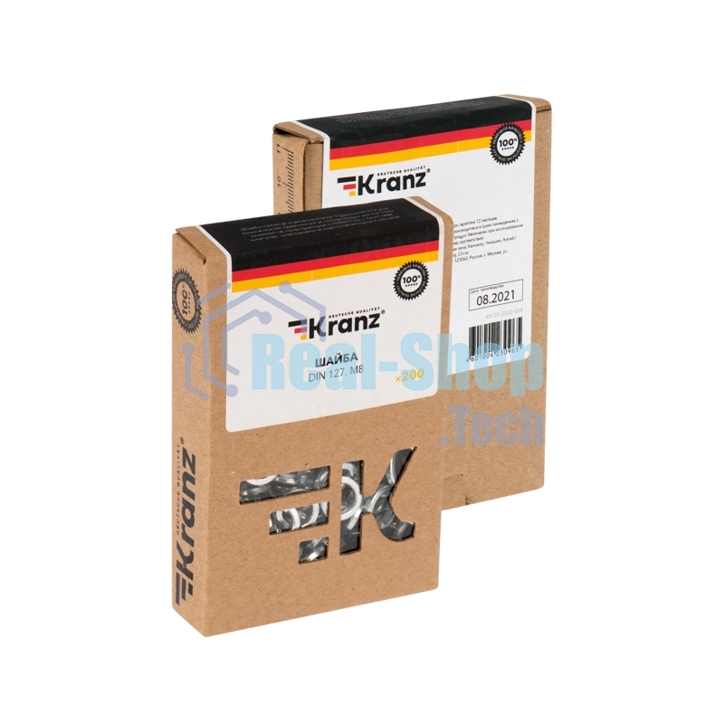 Шайба пружинная Kranz DIN 127, M8, короб (200 шт./уп.)