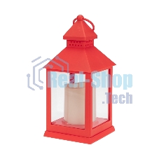 Декоративный фонарь со свечкой, красный корпус, размер 10,5х10,5х24см, теплый белый