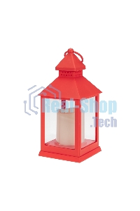 Декоративный фонарь со свечкой, красный корпус, размер 10,5х10,5х24см, теплый белый