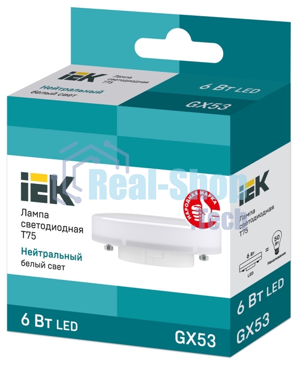 Лампа светодиодная IEK LLE-T80-6-230-40-GX53 Eco 6Вт T75 таблетка 4000К нейтр. бел. GX53 230В