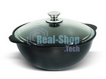 Казан литой КУКМОР К37а с крышкой 3,5л 3,5л стеклянная крышка. Для плова, линия 