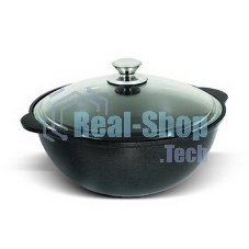 Казан литой КУКМОР К37а с крышкой 3,5л 3,5л стеклянная крышка. Для плова, линия 