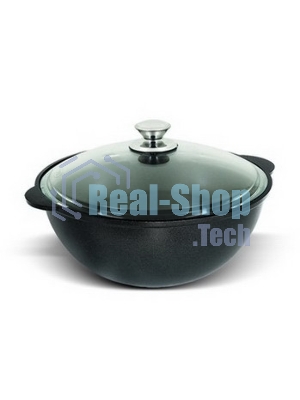 Казан литой КУКМОР К37а с крышкой 3,5л 3,5л стеклянная крышка. Для плова, линия 