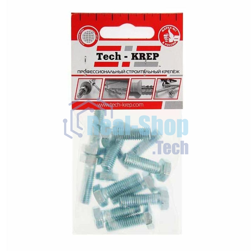 Болт М8х25 с шестигранной головкой цинк. DIN 933 (уп.12шт) класс прочности 8.8. пакет Tech-Krep 102968