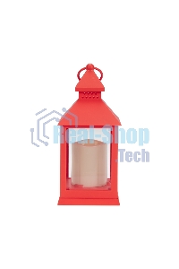 Декоративный фонарь со свечкой, красный корпус, размер 10,5х10,5х24см, теплый белый