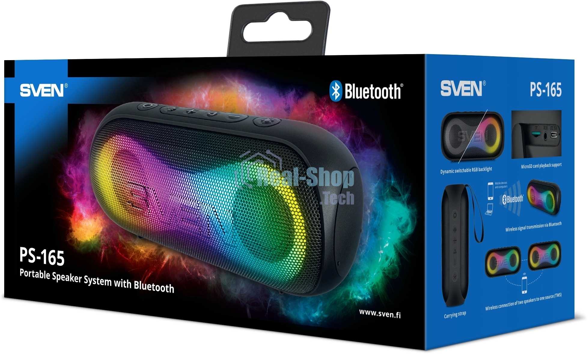 Портативная акустика Sven PS-165, черный (16 Вт, Waterproof (IPx6), TWS, Bluetooth, microSD, 3000мА*ч)