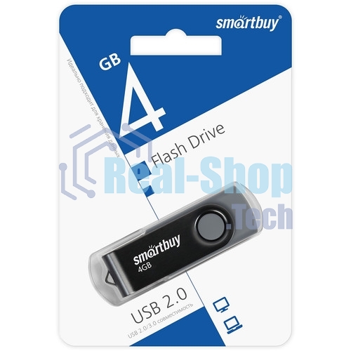 Флешка USB Smartbuy Twist Black (SB004Gb2TWK), 4Gb, USB 2.0, R/W 10/7, черный