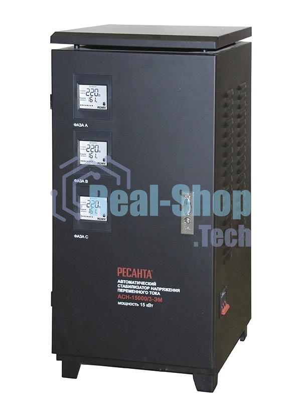 Стабилизатор напряжения Ресанта АСН-15000/3-ЭМ электромеханический трехфазный черный