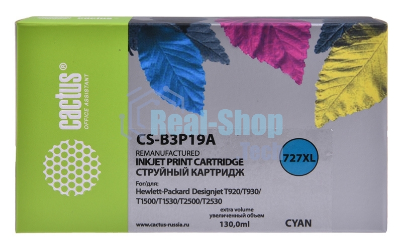 Картридж струйный Cactus CS-B3P19A №727 голубой (130 мл) для HP DJ T920/T1500
