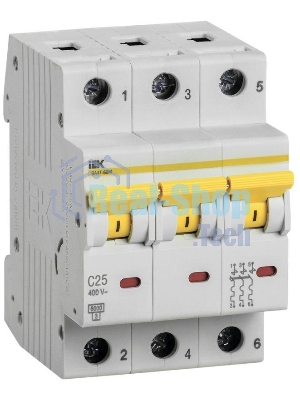 Выключатель автоматический трехполюсный ВА47-60M 3Р 25А 6кА С MVA31-3-025-C IEK