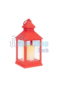 Декоративный фонарь со свечкой, красный корпус, размер 10,5х10,5х24см, теплый белый