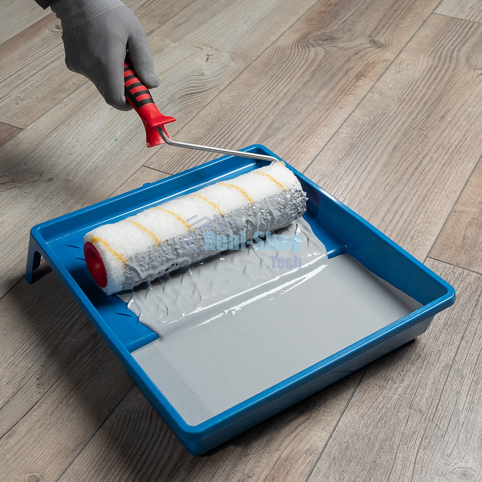 Валик в сборе Matrix полиакрил желтая полоса с двухком.руч., 250мм, ворс 12мм, D 48мм, Dруч.6 мм