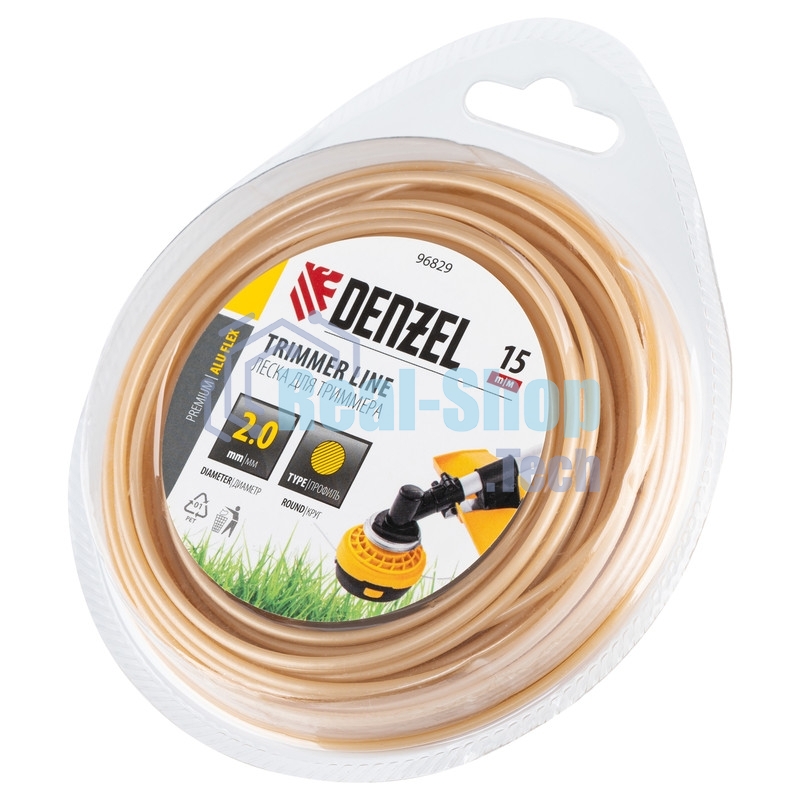 Леска для триммера Denzel армированная алюминием круглая, 2,0мм х 15м, блистер ALUFLEX
