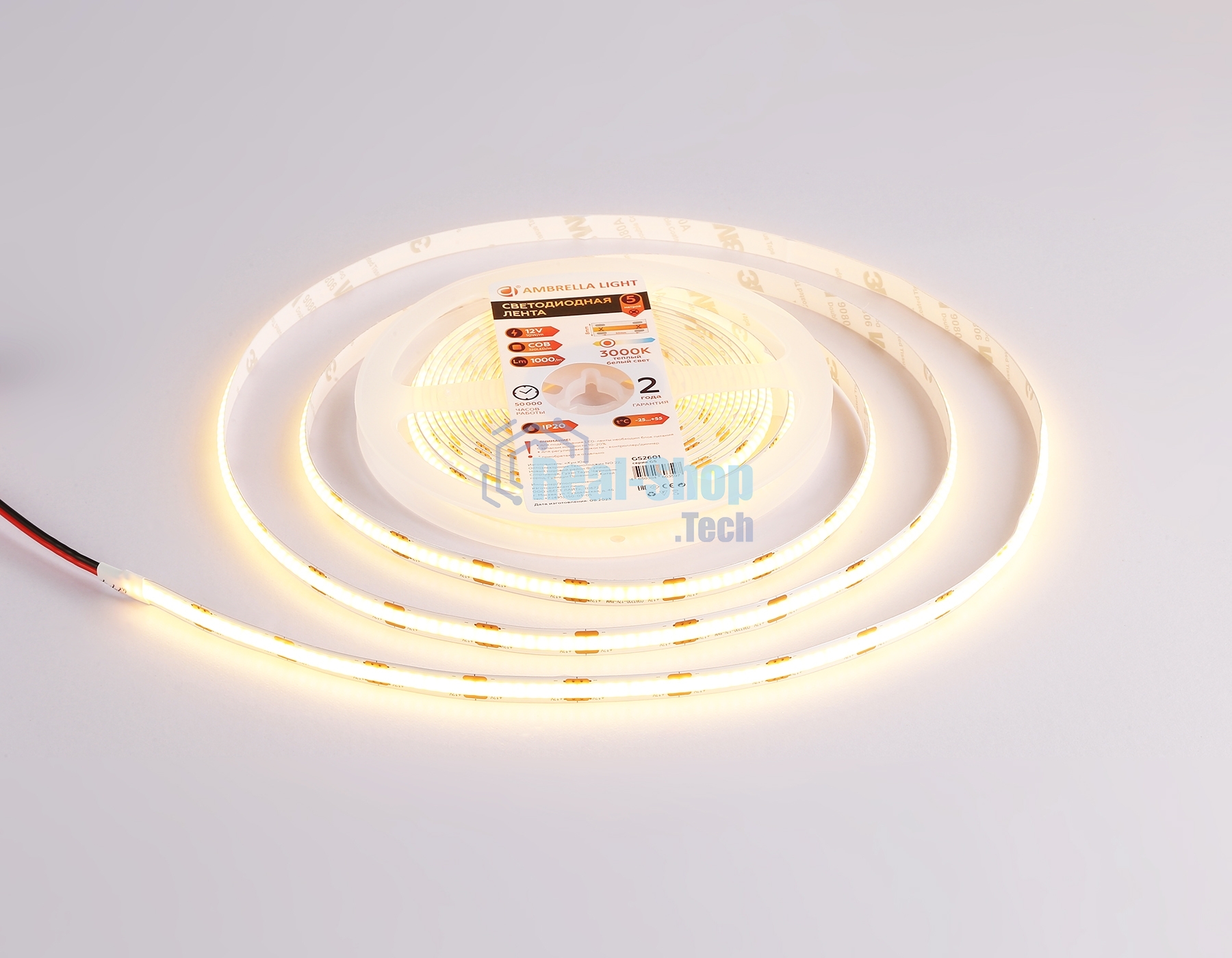 Светодиодная лента Ambrella light GS2601 COB 320Led/ 10W m/ 12V IP20 3000K/ 5000*8*1.54mm (2 конт.)
