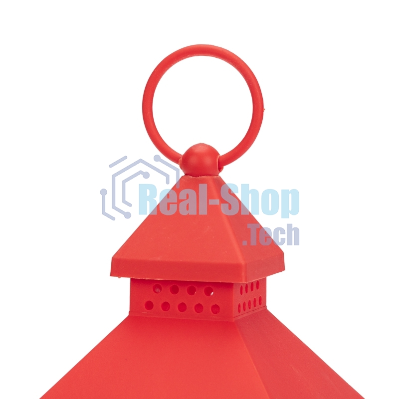 Декоративный фонарь со свечкой, красный корпус, размер 10,5х10,5х24см, теплый белый