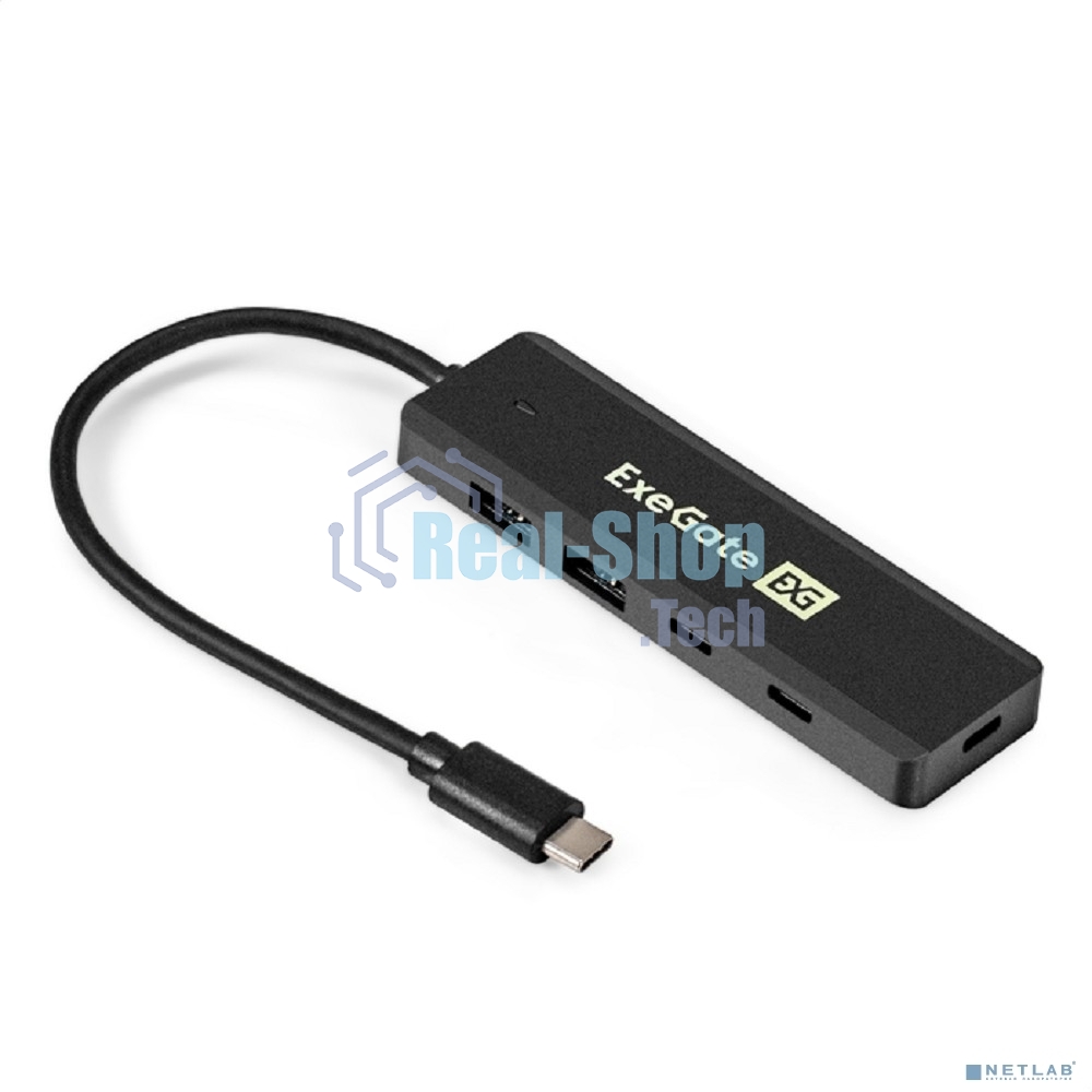 USB-концентратор 4-в-1 ExeGate DUB-2C2P/5G (кабель-адаптер USB 3.2 Gen1 Type C --> 2xUSB3.2 Gen1 Type-A (5G)/2xUSB3.2 Gen1 Type-C (5G), SuperSpeed USB 5Gbps, Plug&Play, черный)