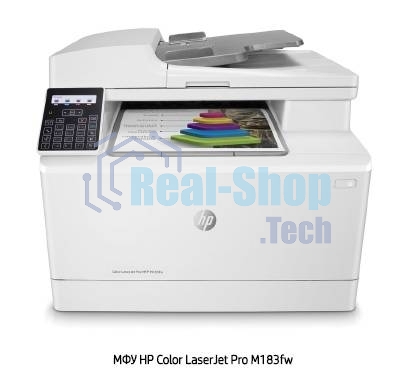 МФУ лазерное HP Color LaserJet Pro M183fw (7KW56A), A4, цветной, печ. до 16 стр/мин., скан. до 15 стр/мин. (ч/б) 8 стр/мин. (цвет), 600 x 600 dpi (печать) 1200x1200dpi (скан.), USB, RJ-45, Wi-Fi, Air Print, Mopria